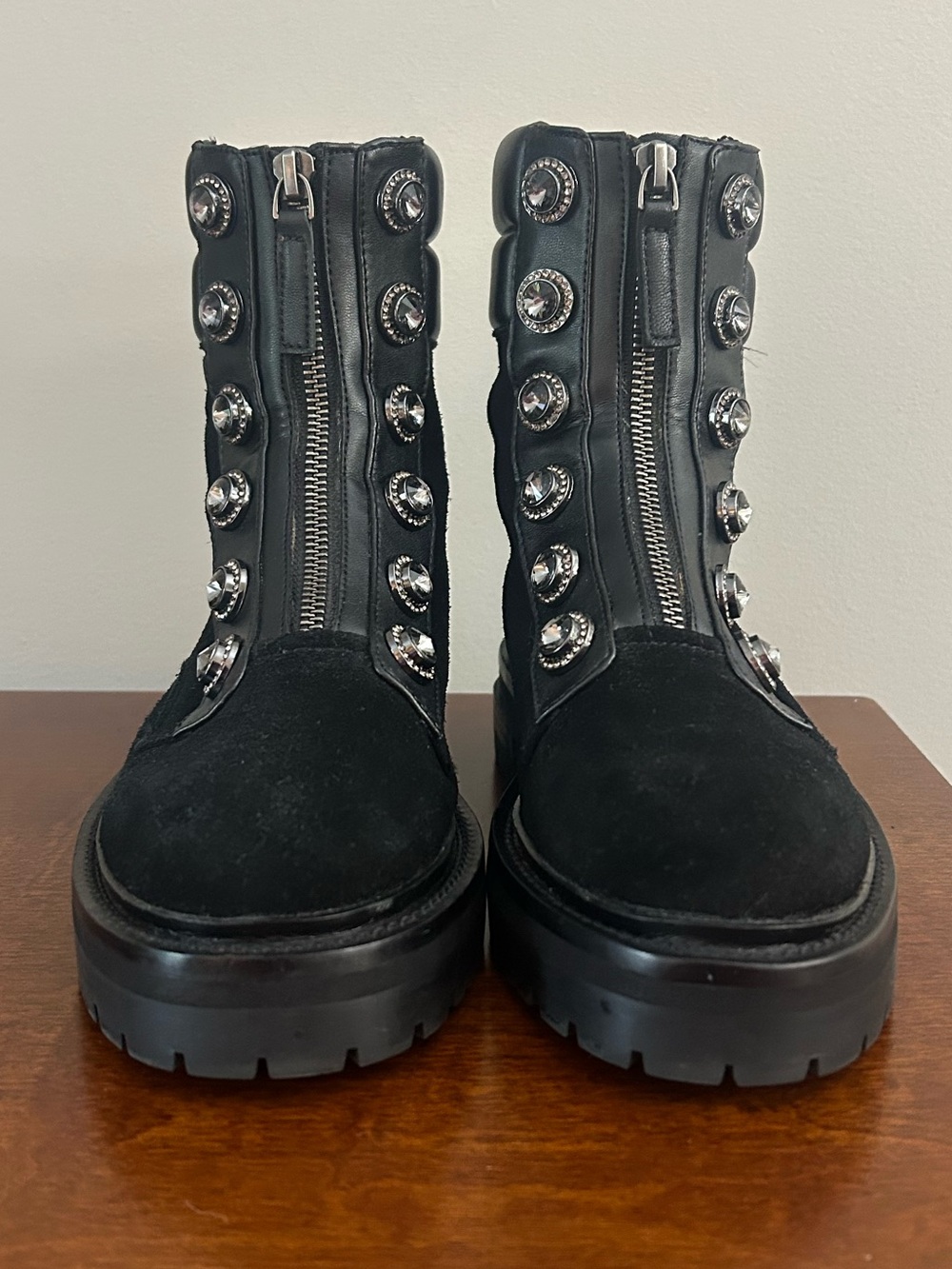 Kurt Geiger Black Studded, Suede Bobby Ankle Zip Boots - size 36 eur, 6 us